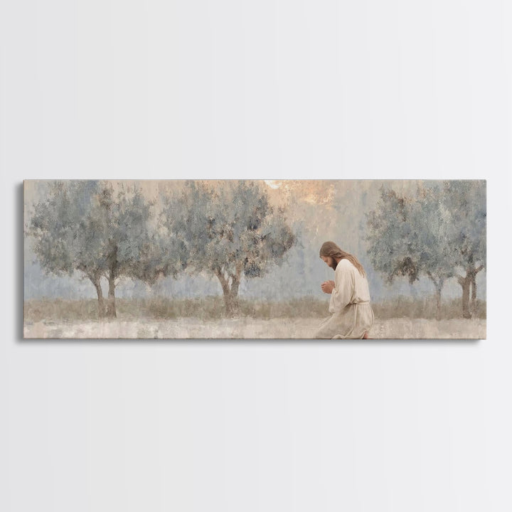 Midnight Prayer | Framed Canvas Print | Christian Wall Art | Jesus Painting | Panoramic Art | Christian Art Canvas | Subtle Christian Art