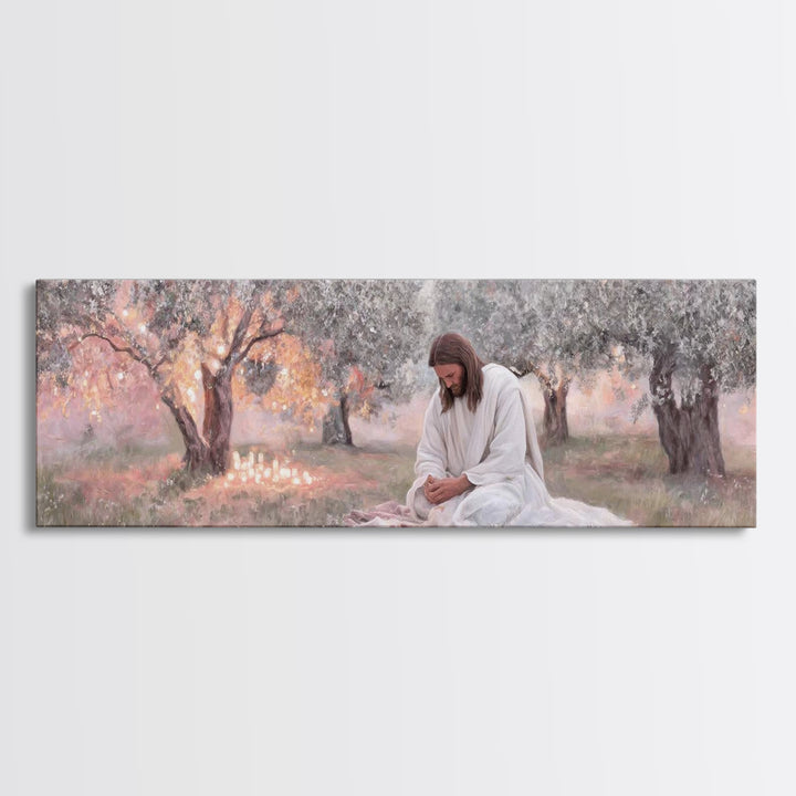 Quiet Devotion, Framed Canvas Print, Christian Art Canvas, Panoramic Painting, Jesus Painting, Christian Wall Art, Modern Christian Art