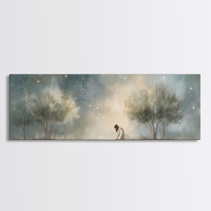 Night Of Devotion – Framed Canvas Print – Christian Art – Jesus Painting – Panoramic Art – Christian Decor – Christian Gift – Large Christi