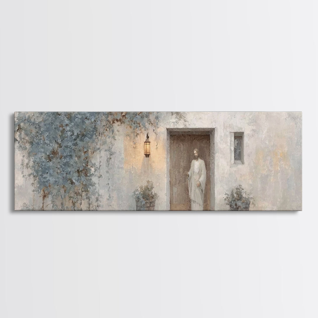 Holy Visitor | Framed Canvas Print | Christian Art | Jesus Painting | Panoramic Art | Christian Decor | Christian Gift | Large Christian Ar