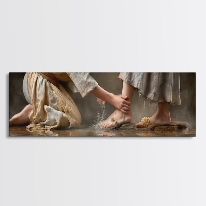 Servant’s Devotion | Framed Canvas Print | Christian Art Canvas | Christian Wall Art | Panoramic Art | Christian Painting | Jesus Painting