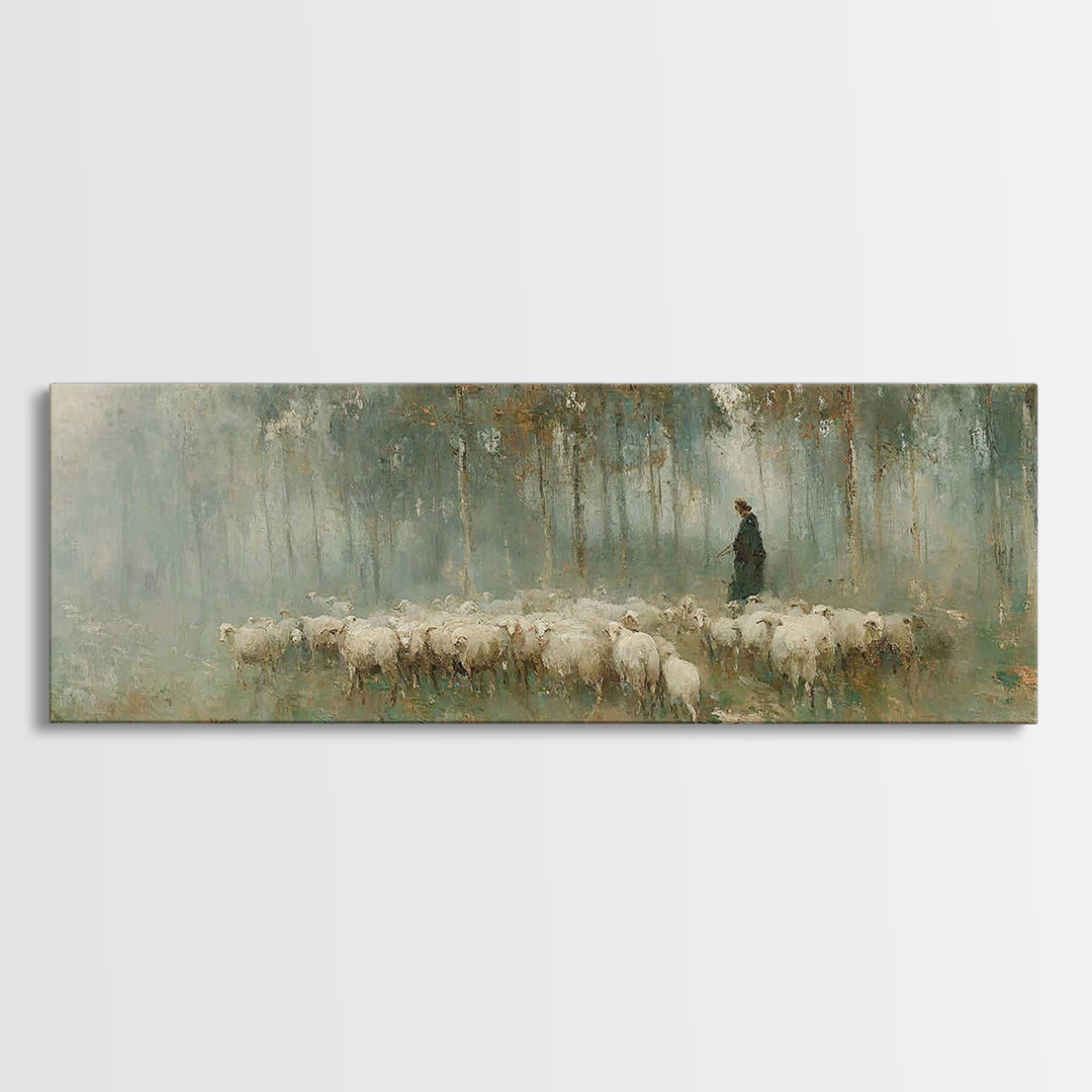 Gentle Shepherd Path – Framed Canvas Print – Panoramic Art – Christian Wall Art – Christian Art Canvas – Jesus Painting – Christmas Art
