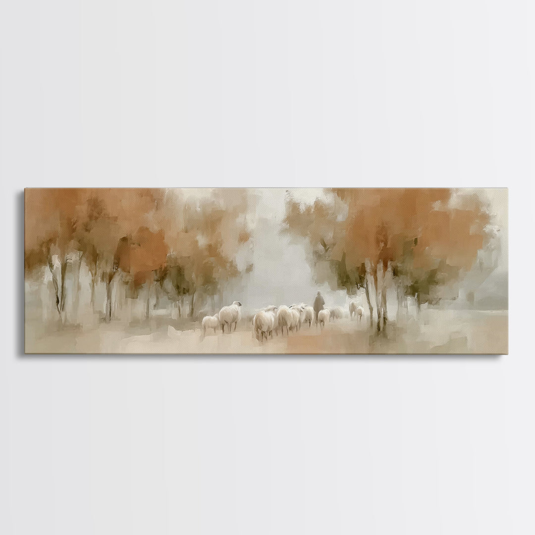 Autumn Grace Trail, Framed Canvas Print, Panoramic Painting, Christian Wall Art, Jesus Canvas Art, Vintage Christian Art, Christmas Wall Ar