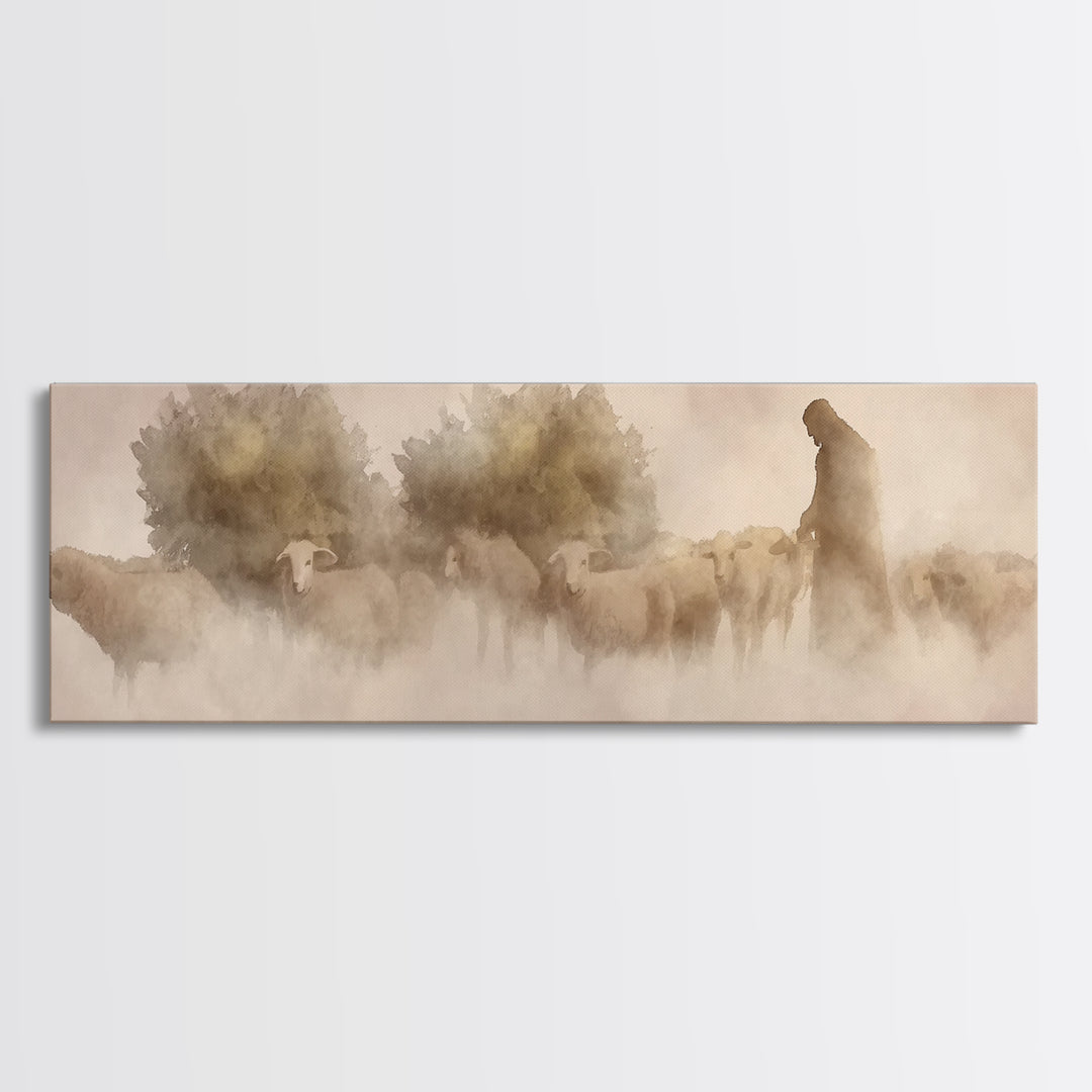Shepherd Of Dawn | Framed Canvas Print | Panoramic Frame | Christian Art Canvas | Jesus Wall Art | Christmas Art | Christian Gift Ideas