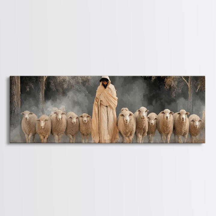 Holy Guardian Peace, Framed Canvas Print, Panoramic Wall Art, Jesus Painting Canvas, Christian Art Print, Christian Christmas Art, Christia