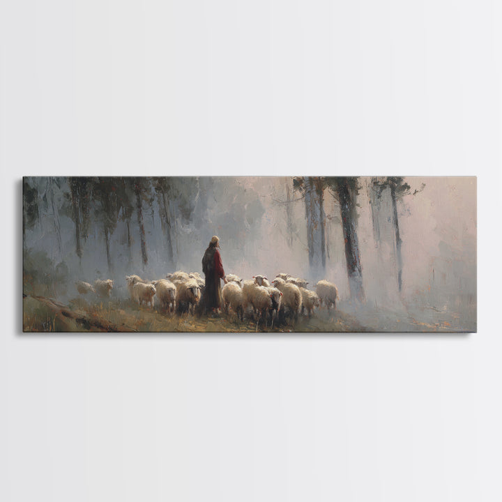 Forest Flock Grace – Framed Canvas Print – Panoramic Painting – Christian Art Gift – Jesus Canvas Art – Christmas Art Work – Christian Wall