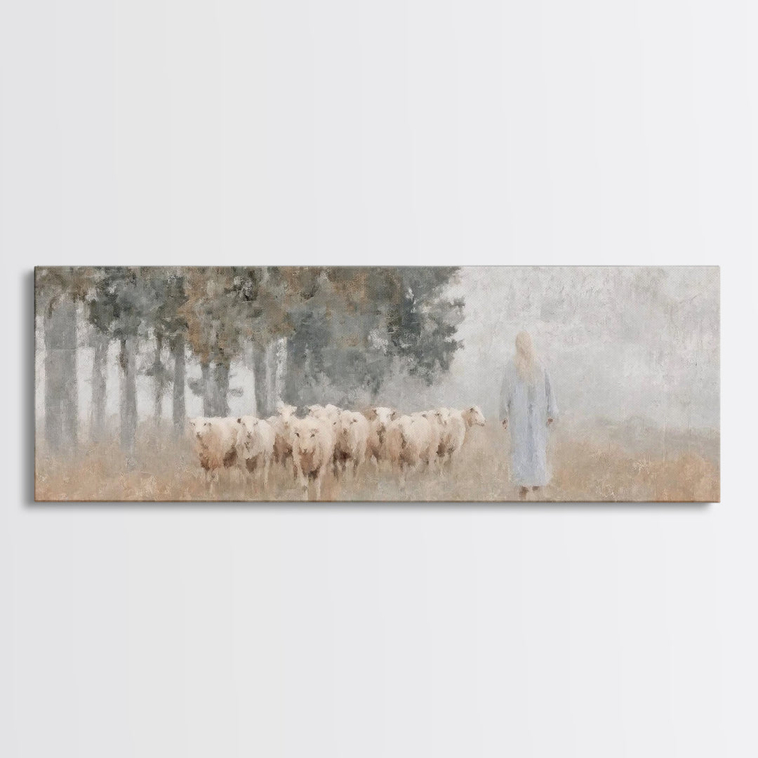 Pasture Of Hope | Framed Canvas Print | Panoramic Art | Christian Art Canvas | Jesus Painting | Christian Christmas Decor | Subtle Christia