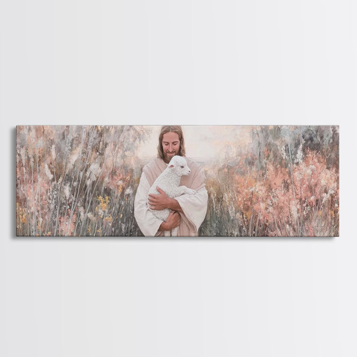 Compassionate Shepherd, Framed Canvas Print, Panoramic Print, Jesus Canvas Art, Christian Wall Art, Christmas Art Prints, Modern Christian