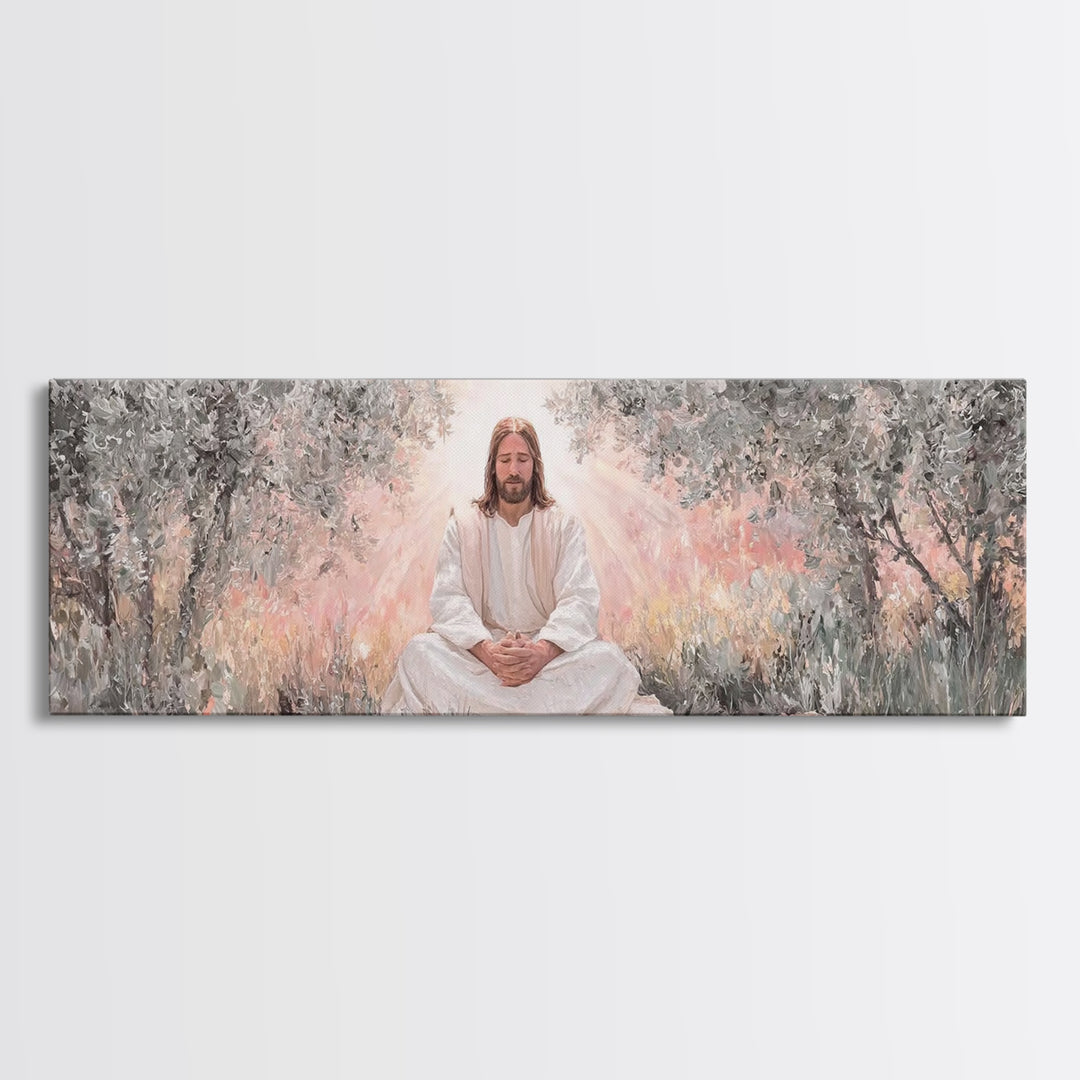 Garden Of Holy Rest, Framed Canvas Print, Panoramic Print, Christian Art Work, Jesus Canvas Art, Christian Wall Art, Christmas Art Framed