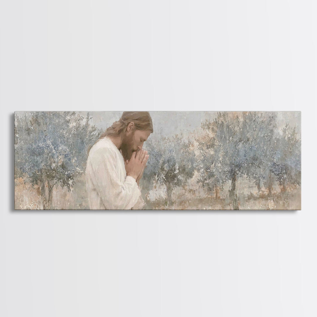 Silent Garden Grace | Framed Canvas Print | Panoramic Wall Art | Jesus Canvas Art | Christian Art Print | Modern Christian Painting | Chris