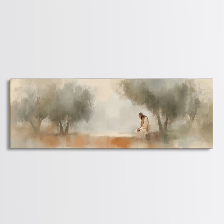 Evening Of Devotion – Framed Canvas Print – Panoramic Art – Christian Wall Art – Jesus Art Print – Christian Christmas Art – Large Christia