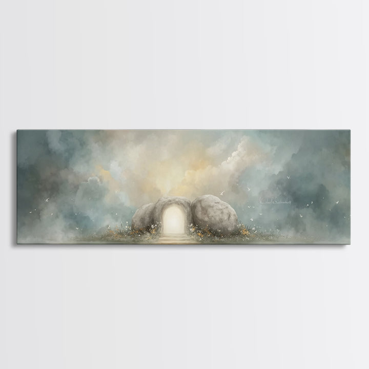 Dawn Of Hope – Framed Canvas Print – Extra Wide Art – Christian Art Canvas – Christian Painting – Christmas Art – Jesus Painting