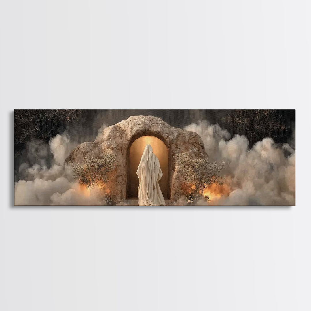 Risen In Light – Framed Canvas Print – Panoramic Wall Art – Christian Art Work – Jesus Painting – Christian Christmas Art – Modern Christia