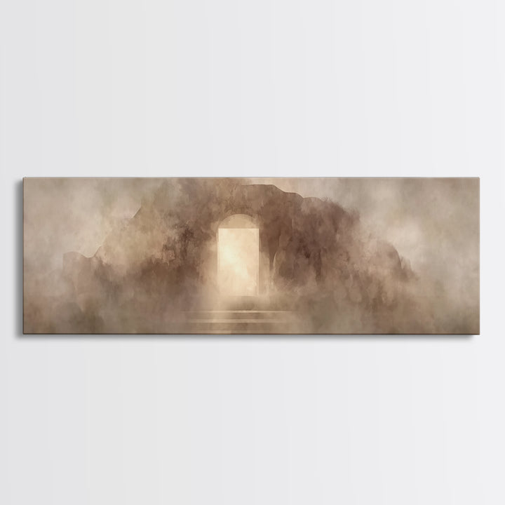 Resurrection Stone Gate | Framed Canvas Print | Panoramic Art | Christian Art Canvas | Christian Painting | Jesus Painting | Christmas Art