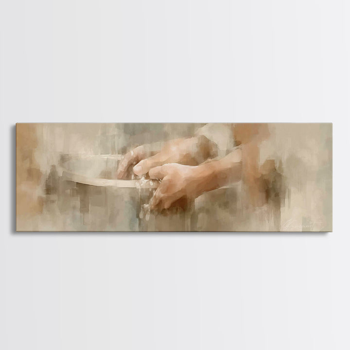 Hands Of Compassion | Framed Canvas Print | Christian Wall Art | Christian Art Canvas | Panoramic Art | Christian Painting | Jesus Canvas A