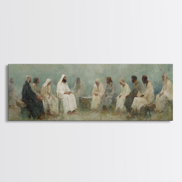 Circle Of Wisdom, Framed Canvas Print, Panoramic Art, Christian Wall Art, Jesus Painting, Christian Art Canvas, Christian Painting