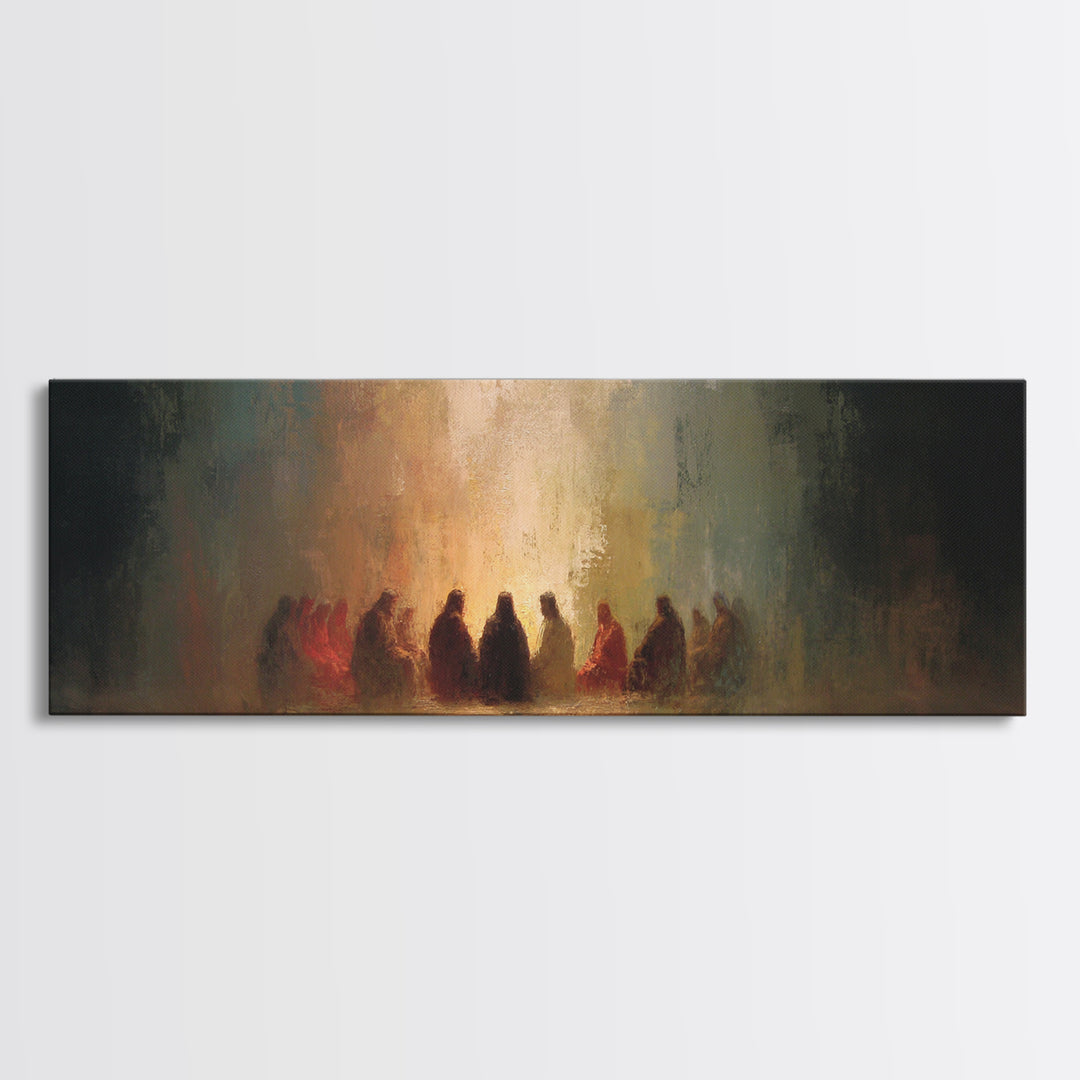 Upper Room Glow | Framed Canvas Print | Panoramic Wall Art | Christian Paintings | Jesus Canvas Art | Christian Art Work | Modern Christian