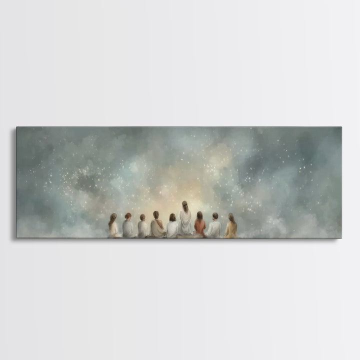Heavenly Gathering, Framed Canvas Print, Panoramic Print, Christian Art Canvas, Christian Painting, Jesus Painting, Christian Wall Art
