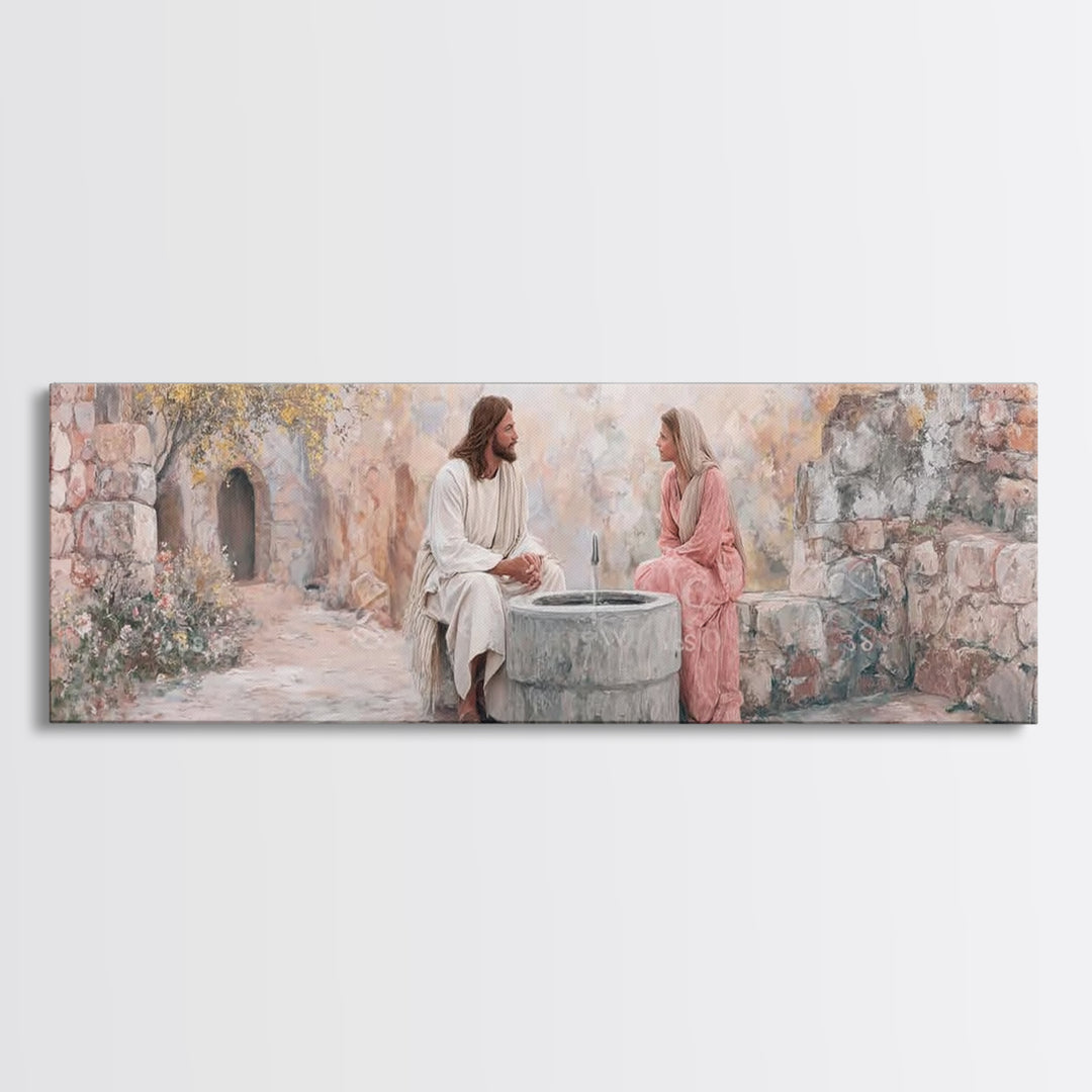 Gentle Well Light – Framed Canvas Print – Christian Art Print – Jesus Painting – Panoramic Frame – Christian Wall Art – Christian Decor