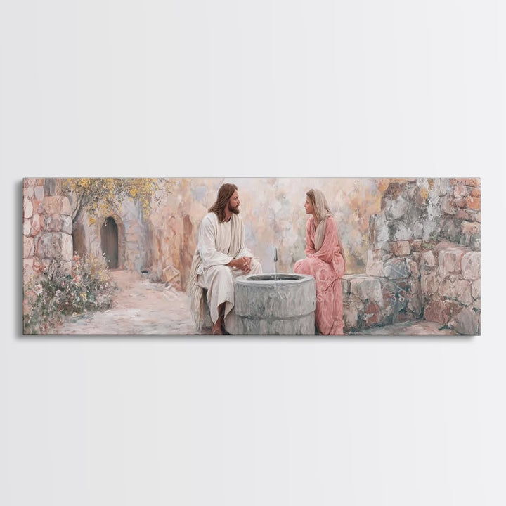 Gentle Well Light – Framed Canvas Print – Christian Art Print – Jesus Painting – Panoramic Frame – Christian Wall Art – Christian Decor