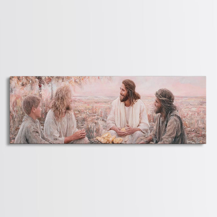 Humble Gathering Grace – Framed Canvas Print – Jesus Painting – Christian Art Canvas – Panoramic Art – Christian Decor – Christian Wall Art
