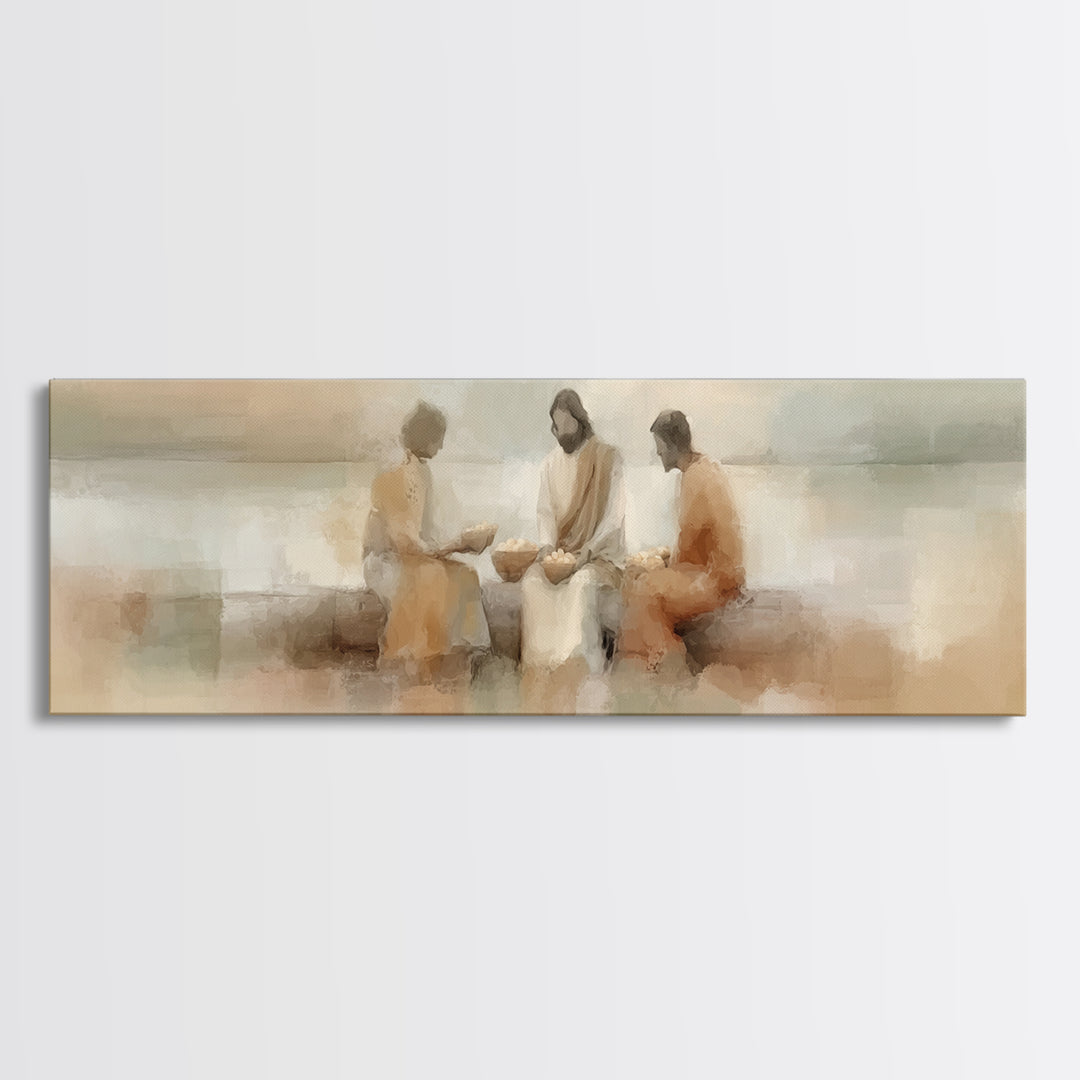 Shore of Abundance – Framed Canvas Print – Jesus Painting – Christian Wall Art – Panoramic Art – Christian Art Canvas – Christian Gift