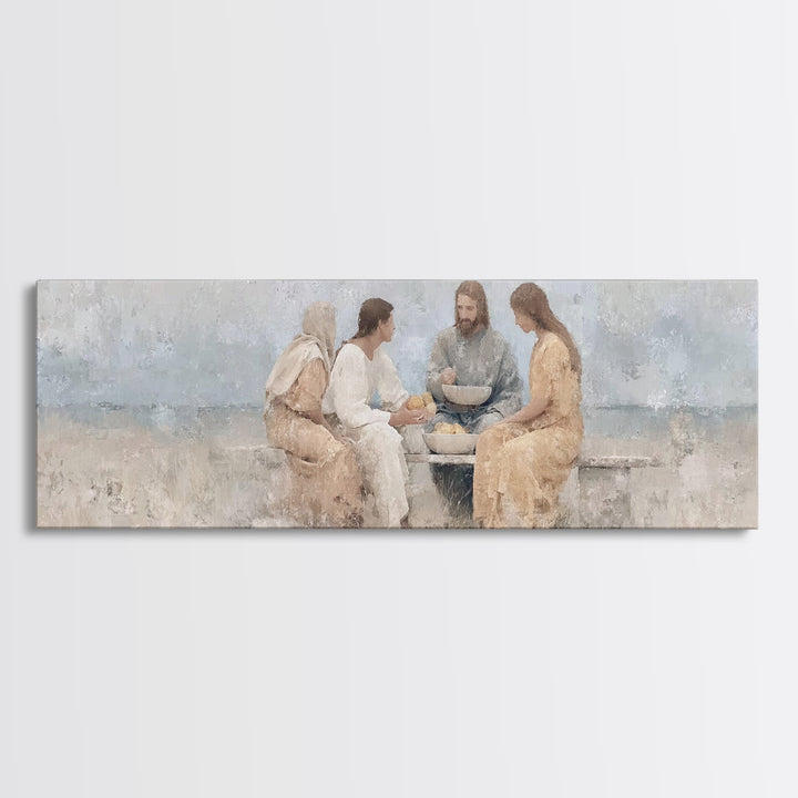 Meal Of Grace | Framed Canvas Print | Panoramic Painting | Christian Wall Art | Jesus Painting | Christian Art Canvas | Christian Decor
