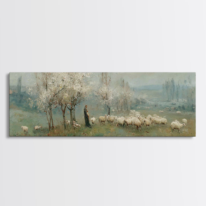 Spring Pasture Peace – Framed Canvas Print – Christian Wall Art – Panoramic Art – Christian Art Canvas – Jesus Painting – Christian Decor