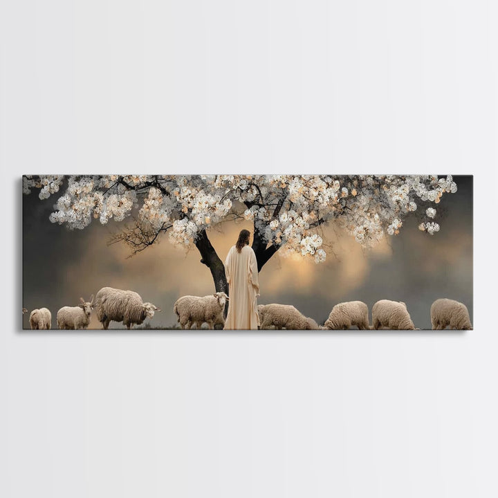Under Blooming Grace, Framed Canvas Print, Christian Art Canvas, Panoramic Painting, Christian Wall Art, Jesus Painting, Christian Decor