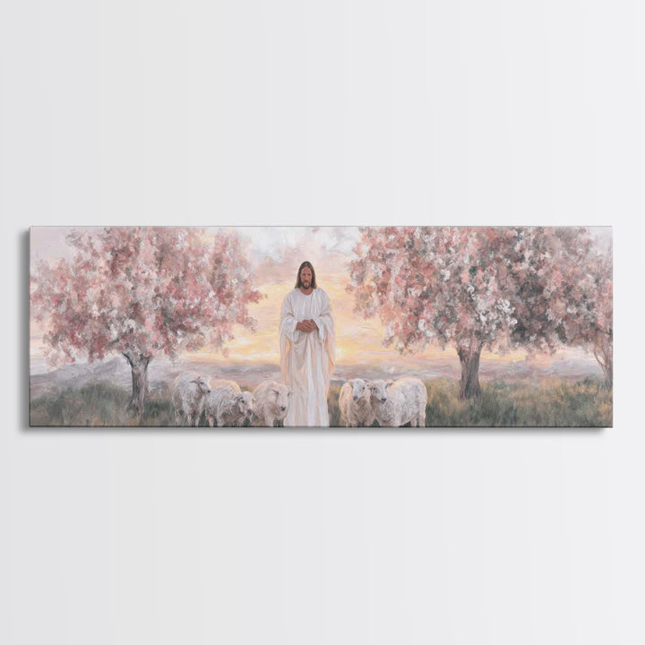 Sunrise Shepherd Calm | Framed Canvas Print | Panoramic Wall Art | Christian Art Canvas | Jesus Painting | Christian Art | Christian Gift