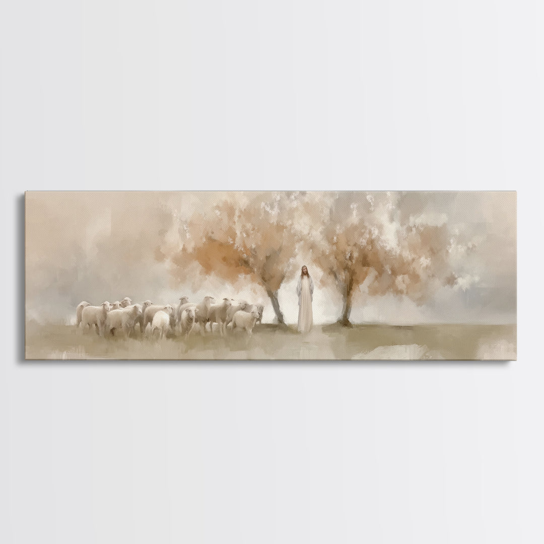 The Shepherd’s Calm – Framed Canvas Print – Christian Wall Art – Jesus Painting – Panoramic Art – Christian Art Canvas – Christian Christma