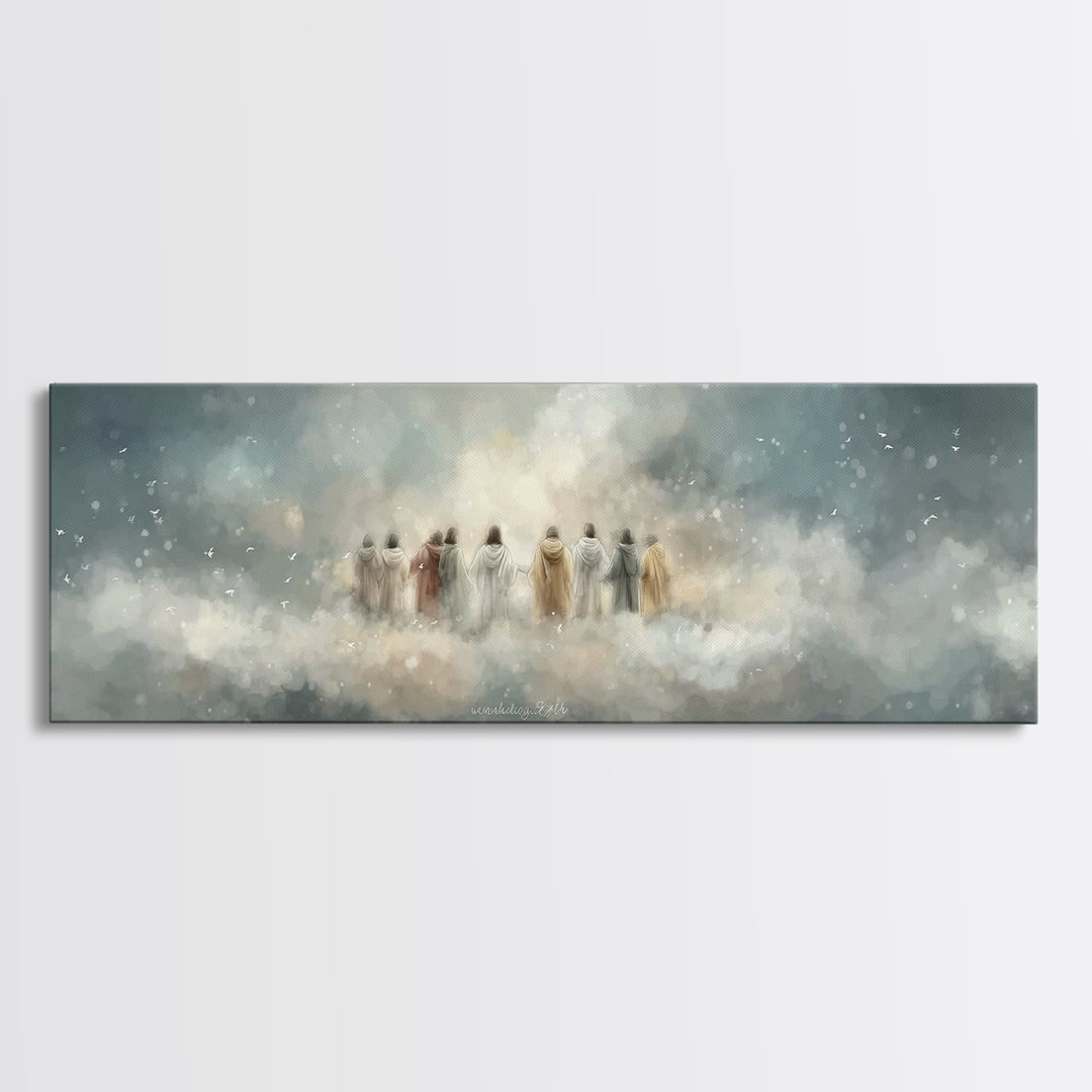 Heavenly Gathering, Framed Canvas Print, Christian Wall Art, Panoramic Print, Christian Art Canvas, Jesus Painting, Christian Christmas Art