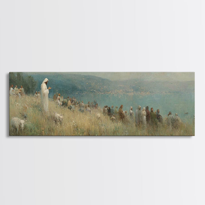 Hillside Blessing, Framed Canvas Print, Christian Wall Art, Panoramic Wall Art, Christian Art Canvas, Jesus Painting, Large Christian Paint