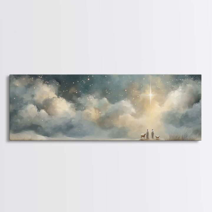 Radiant Night Promise – Framed Canvas Print – Christian Wall Art – Panoramic Print – Jesus Art Print – Christmas Art – Christian Painting