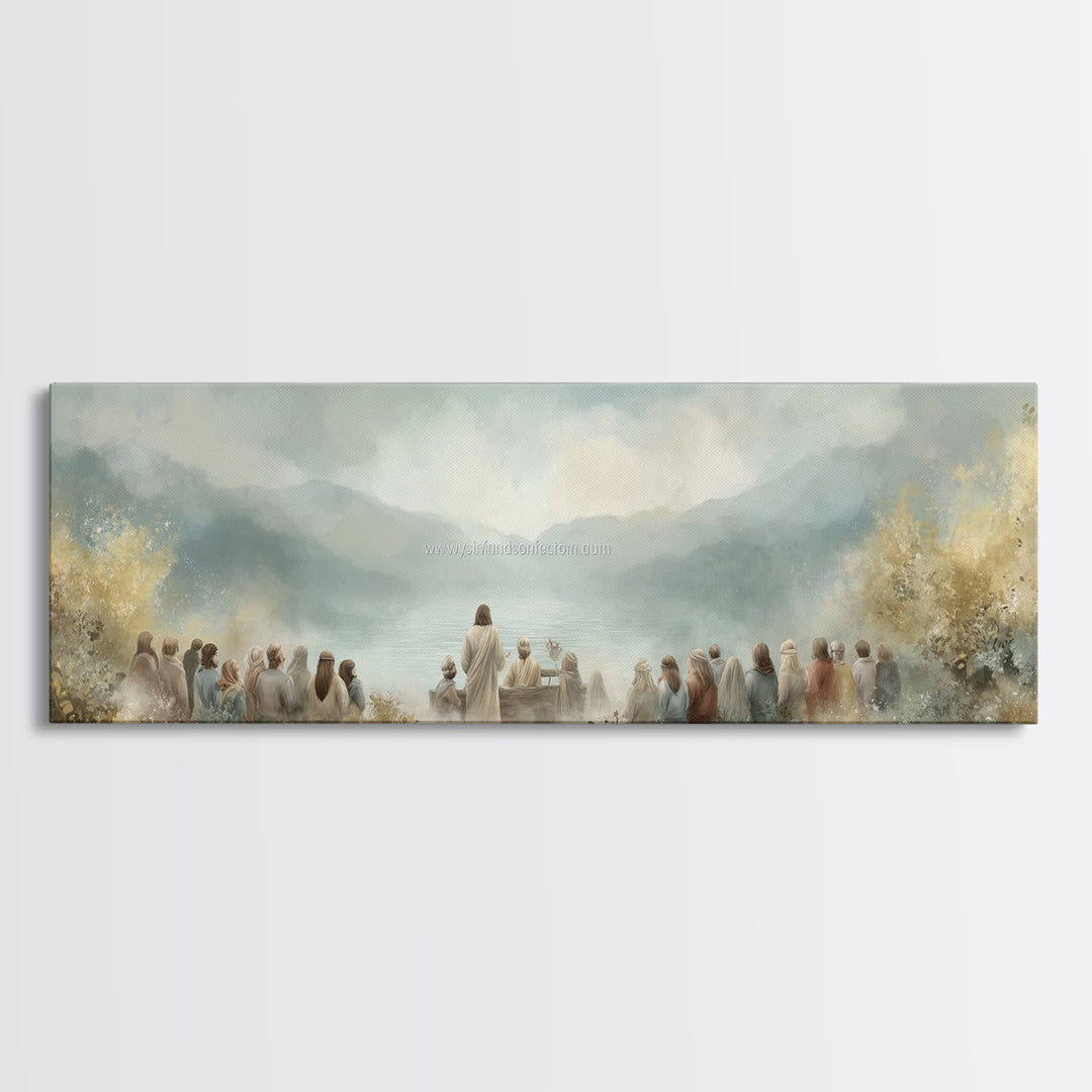 Sacred Shore Harmony | Framed Canvas Print | Christian Art Canvas | Panoramic Frame | Jesus Painting | Christian Decor | Christmas Wall Art