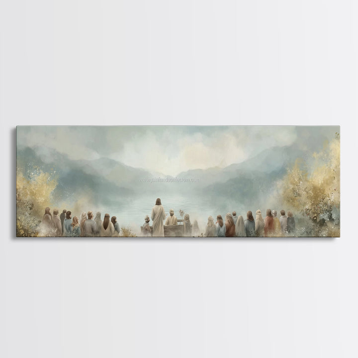 Sacred Shore Harmony | Framed Canvas Print | Christian Art Canvas | Panoramic Frame | Jesus Painting | Christian Decor | Christmas Wall Art