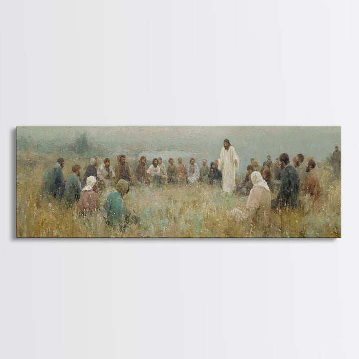 Meadow Circle Peace – Framed Canvas Print – Panoramic Art – Christian Wall Art – Jesus Painting – Christian Art Canvas – Christian Decor
