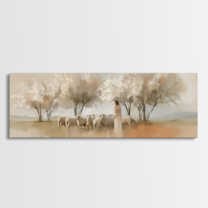 Spring Pasture Grace – Framed Canvas Print – Panoramic Print – Christian Art – Jesus Painting – Christian Gift Ideas – Christian Wall Art