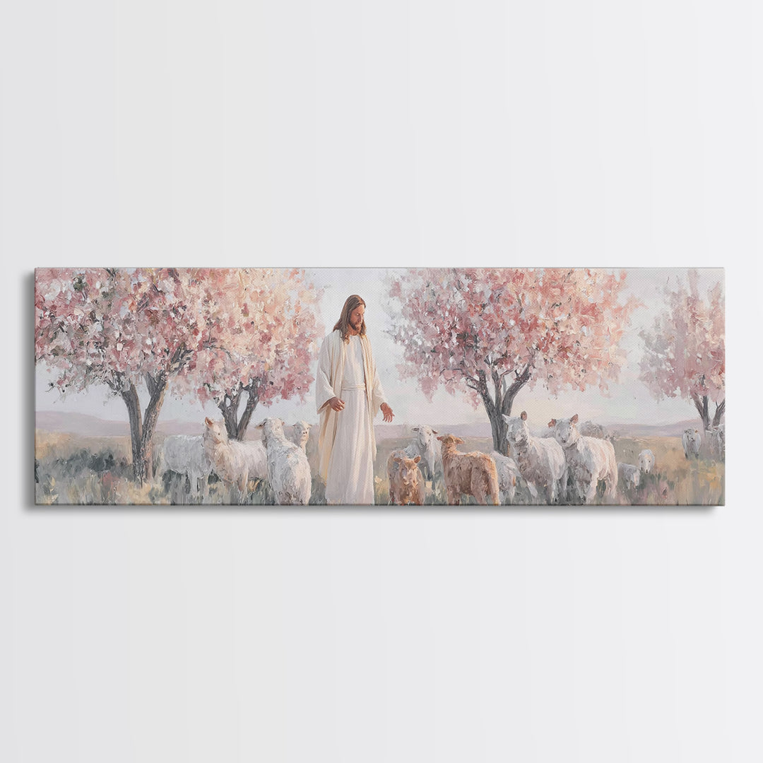 Blush Orchard Peace, Framed Canvas Print, Panoramic Painting, Christian Paintings, Jesus Canvas Art, Christian Wall Art, Christian Art Prin