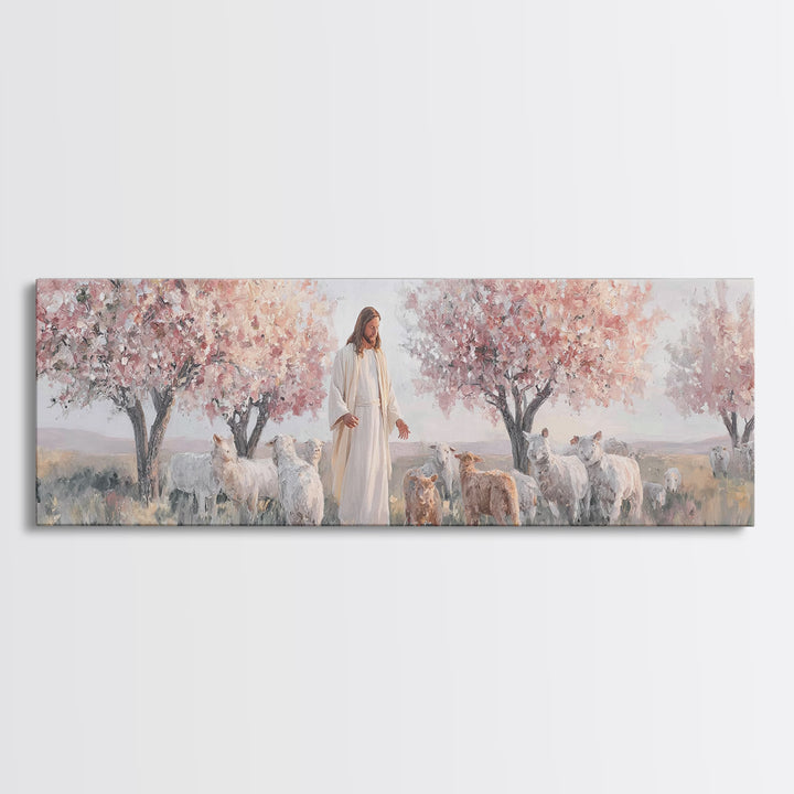 Blush Orchard Peace, Framed Canvas Print, Panoramic Painting, Christian Paintings, Jesus Canvas Art, Christian Wall Art, Christian Art Prin