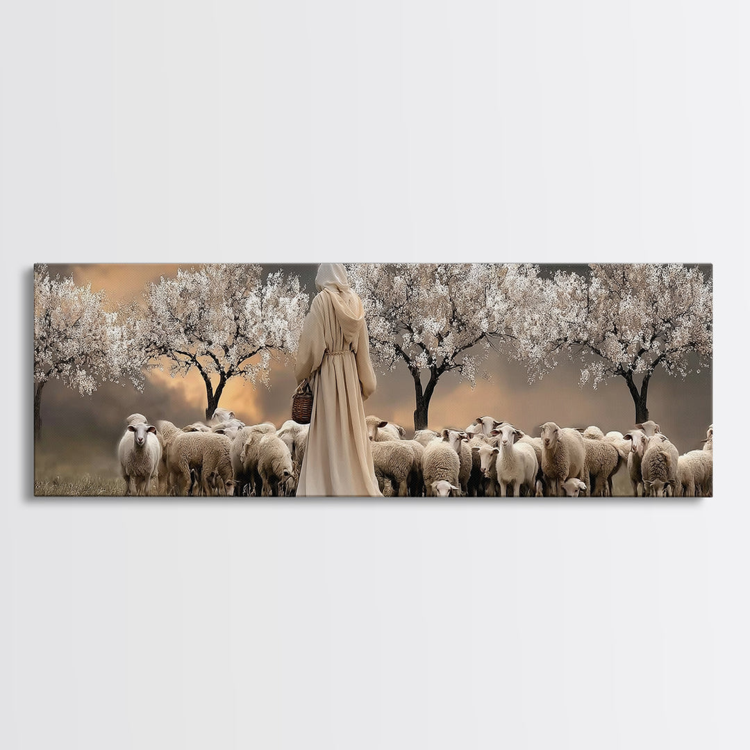 Twilight Shepherd Path – Framed Canvas Print – Panoramic Wall Art – Jesus Art Print – Christian Art Canvas – Christian Decor – Modern Chris