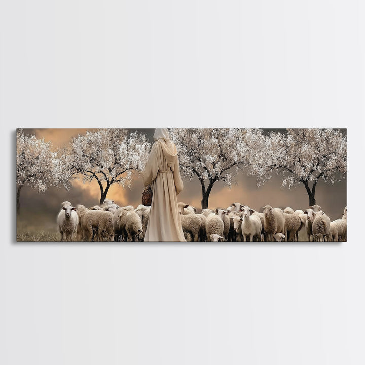 Twilight Shepherd Path – Framed Canvas Print – Panoramic Wall Art – Jesus Art Print – Christian Art Canvas – Christian Decor – Modern Chris