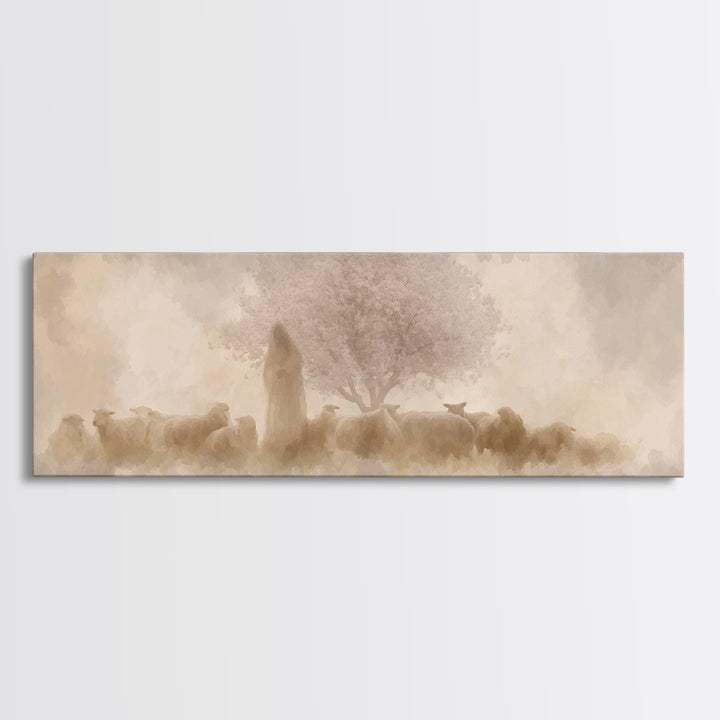 Soft Blossom Keeper – Framed Canvas Print – Panoramic Painting – Christian Wall Art – Jesus Canvas Art – Christian Decoration – Christian P