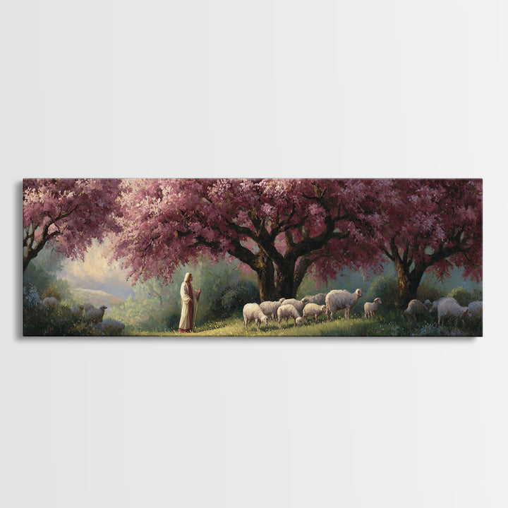 Blossoms Of Grace – Framed Canvas Print – Panoramic Art – Christian Wall Art – Jesus Painting – Christian Art Canvas – Christmas Art