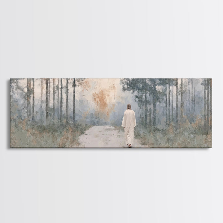Silent Morning Path, Framed Canvas Print, Panoramic Print, Christian Wall Art, Jesus Art Canvas, Christian Art, Christmas Wall Art