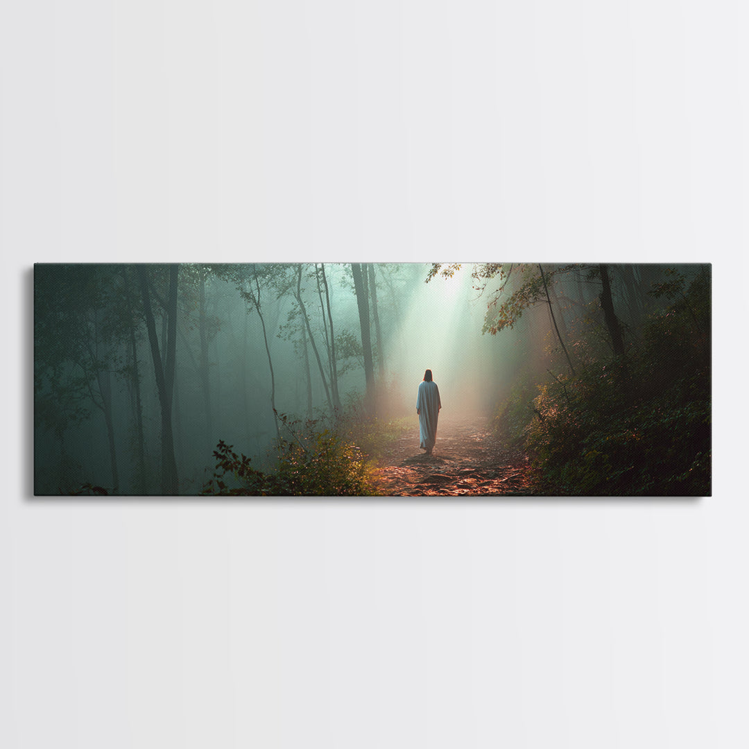 Hope In The Pines - Framed Canvas Print - Panoramic Wall Art - Christian Art Canvas - Jesus Painting - Christmas Art - Christian Decor