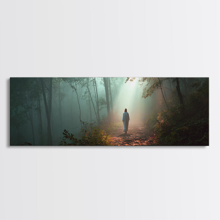 Hope In The Pines - Framed Canvas Print - Panoramic Wall Art - Christian Art Canvas - Jesus Painting - Christmas Art - Christian Decor