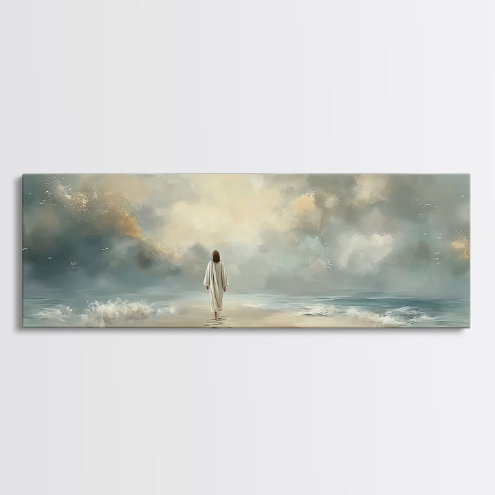 Dawn Of Mercy | Framed Canvas Print | Panoramic Frame | Christian Art Canvas | Jesus Painting | Christian Christmas Art | Christian Decor