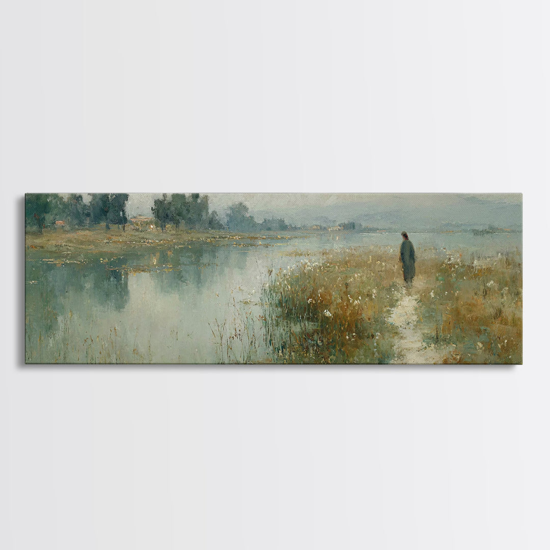 Valley Of Peace | Framed Canvas Print | Christian Art Canvas | Panoramic Art | Jesus Painting | Christian Wall Art | Christmas Art