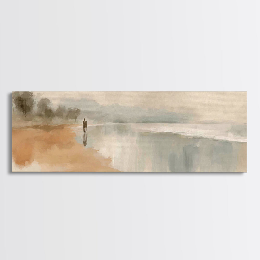 Soft Shore Peace, Framed Canvas Print, Panoramic Wall Art, Christian Art Canvas, Jesus Painting, Christian Wall Art, Christian Christmas Ar
